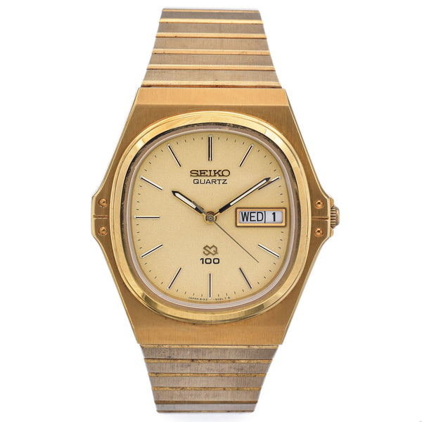 Seiko Vintage SQ 100 8123-5039 Men’s Quartz Gold Plated/Steel Day Date Watch