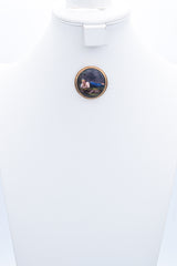 Antique 14K Yellow Gold Hand Painted Portrait Brooch Pin 37 mm