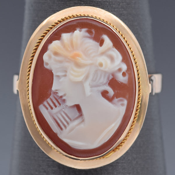 Antique 14K Yellow Gold Cameo Shell Cocktail Ring Size 6