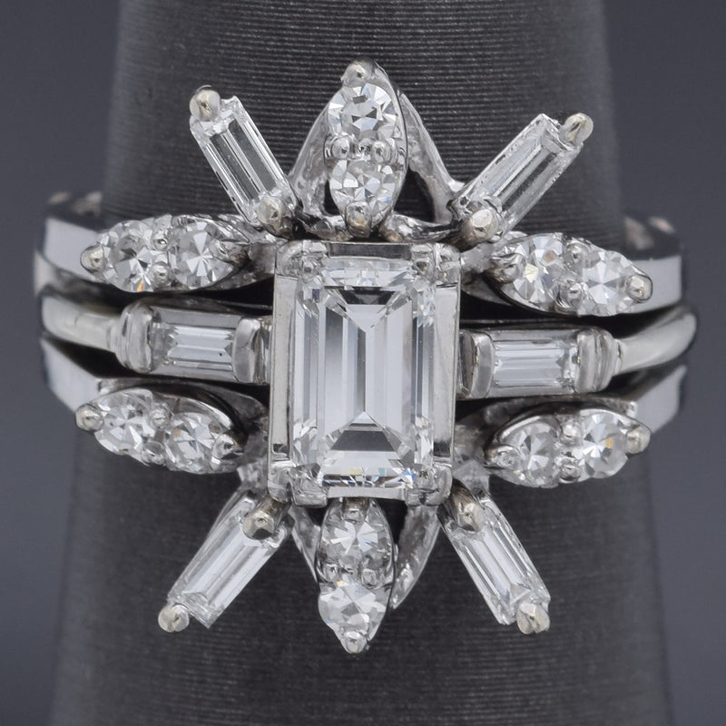 Estate 1.12 TCW Diamond 18K Gold Ring & 14K Gold Enhancer Guard Set