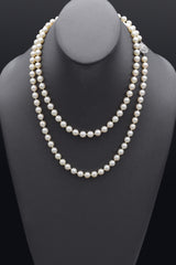 Antique 14K White Gold & Platinum Pearl & 1.02TCW Diamond Beaded Strand Necklace