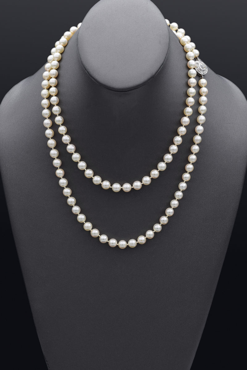 Antique 14K White Gold & Platinum Pearl & 1.02TCW Diamond Beaded Strand Necklace