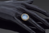 Vintage 18K Yellow Gold 18.60 Ct Moonstone & Sapphire Cocktail Ring Size 5.5