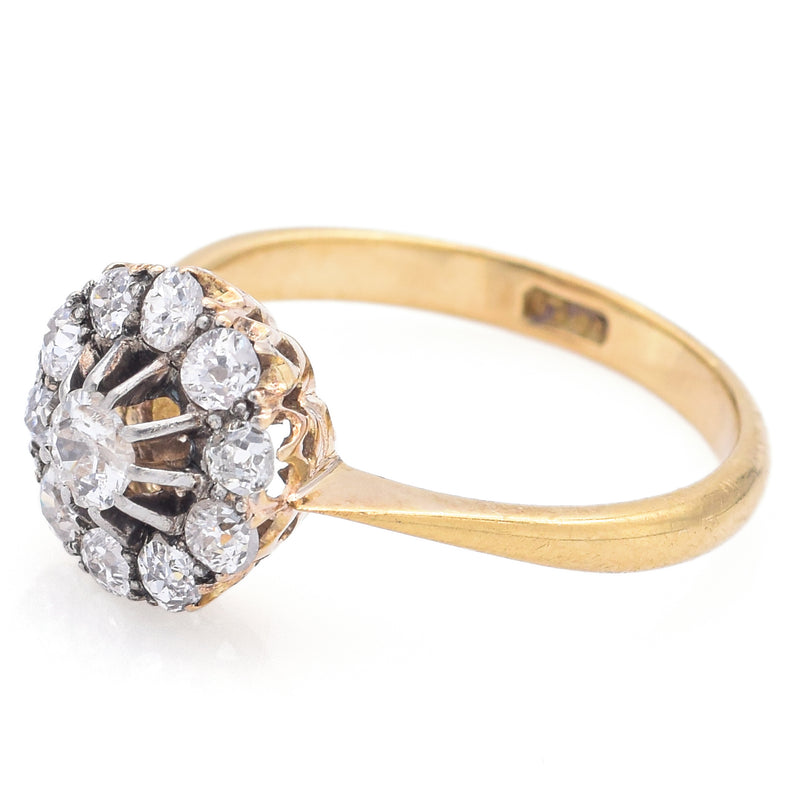 Antique 18K Yellow Gold 0.68 TCW Old Mine Cut Diamond Band Ring Size 6.5