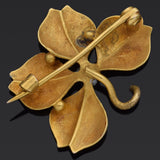 Antique 10K Yellow Gold Pearl Leaf Brooch Pin