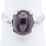 Vintage 14K White Gold Garnet & Diamond Band Ring Size 6.5