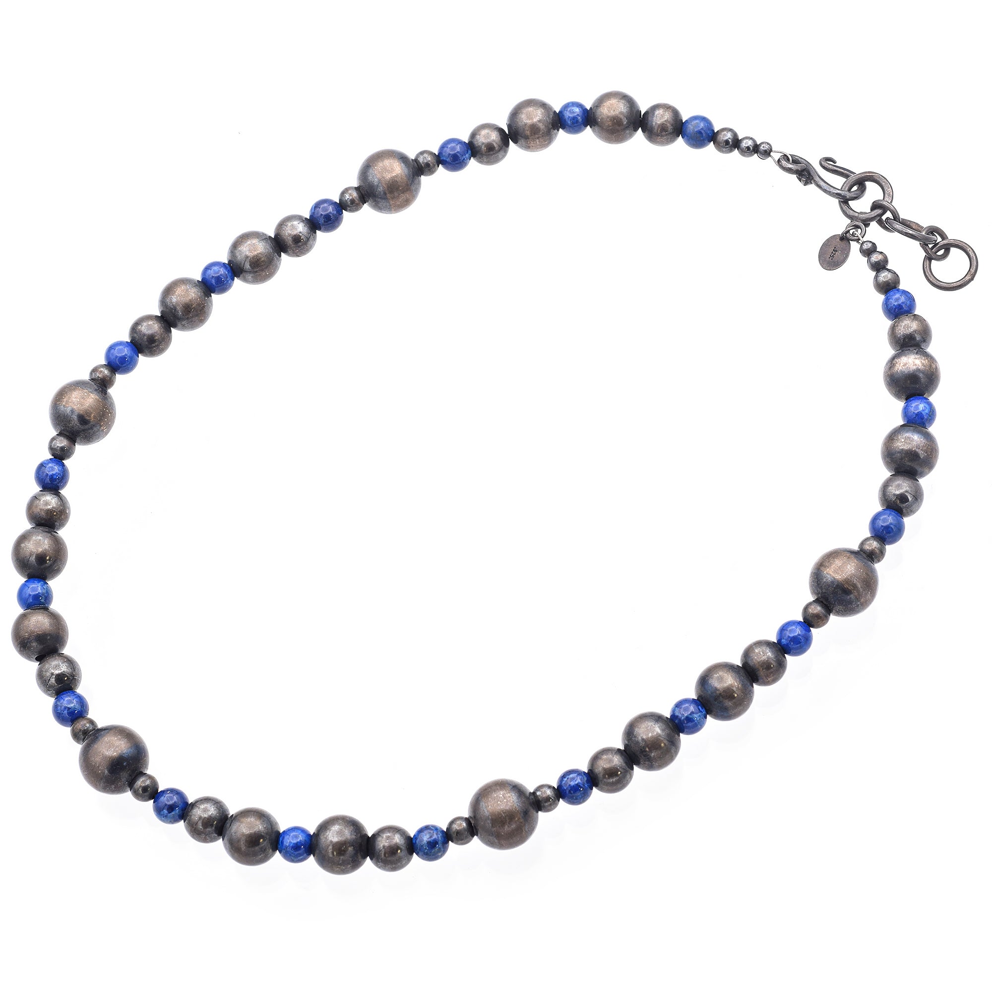 Estate Southwestern Sterling Silver Lapis Navajo Pearl Beaded Strand Necklace