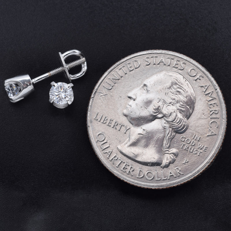 Vintage 14K White Gold 0.50 TCW Diamond Round Screw-Back Stud Earrings 4 mm