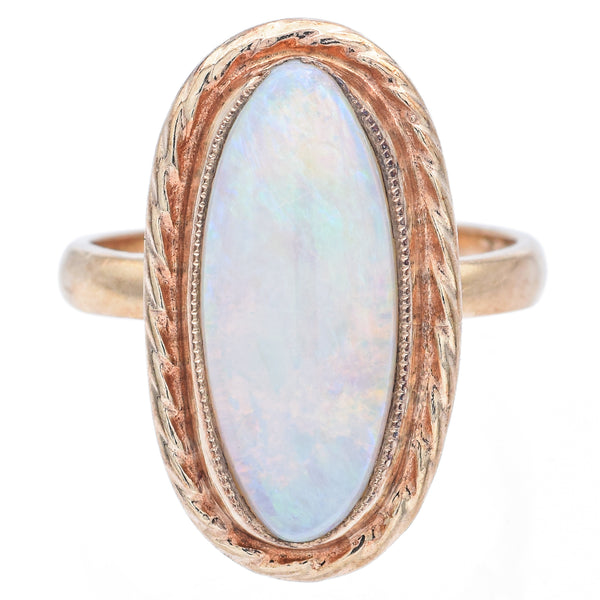 Vintage 14K Yellow Gold Opal Oval Cabochon Cocktail Ring Size 7
