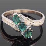 Vintage 14K Yellow Gold Emerald & Diamond Band Ring Size 8.25