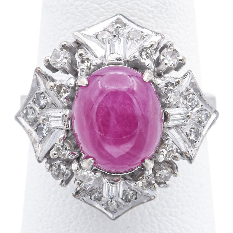 Vintage Asian Silver & Gold Alloy Ruby & 0.73TCW Diamond Cocktail Ring Size 6.75