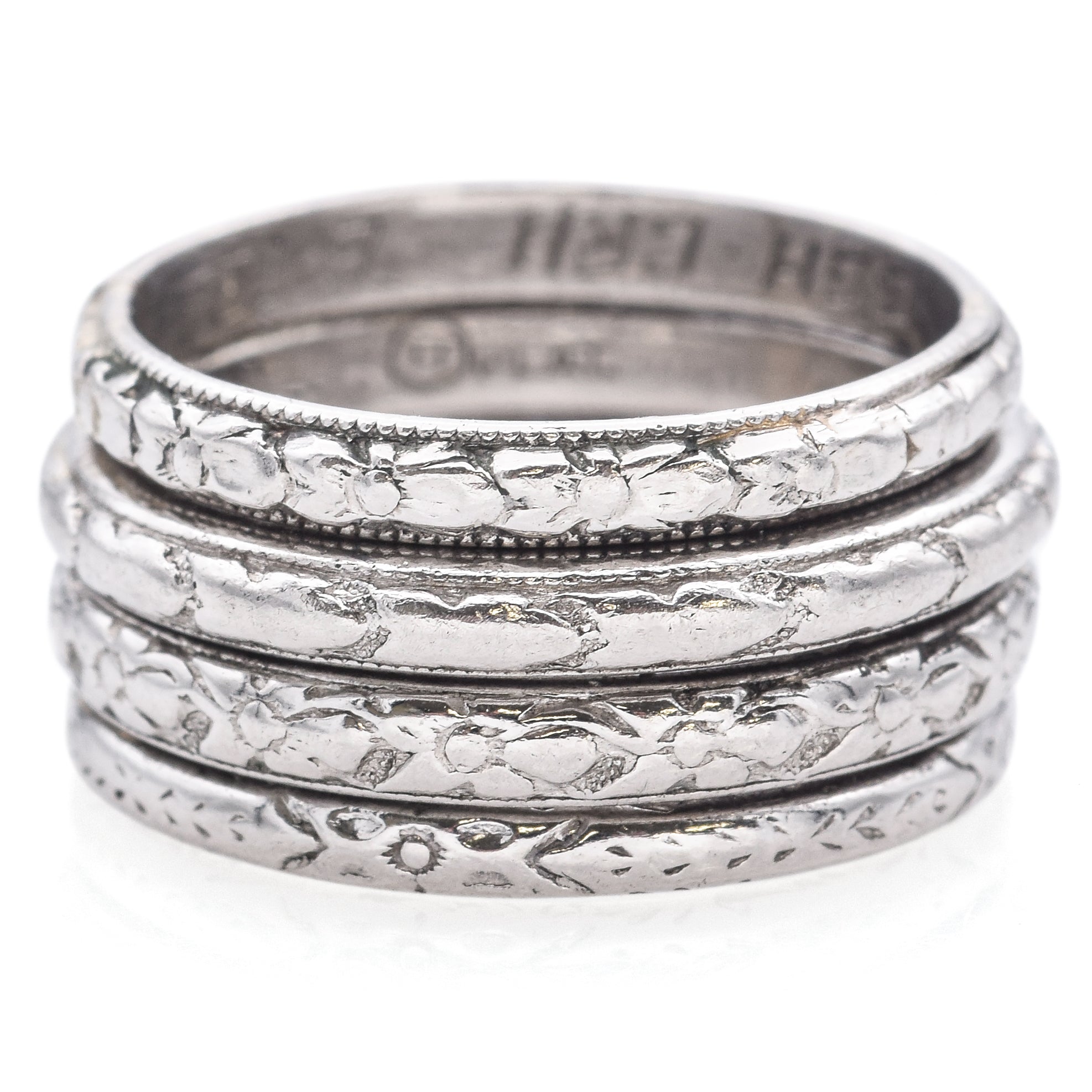 Antique Art Deco Platinum 4-Row Etched Wide Band Ring – Blue Ribbon ...