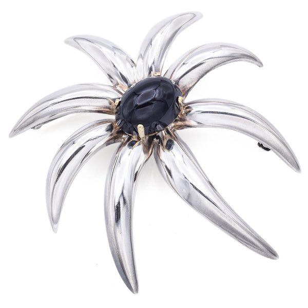 1995 Tiffany & Co Fireworks Collection Sterling Silver & 18K Gold Onyx Brooch Pin