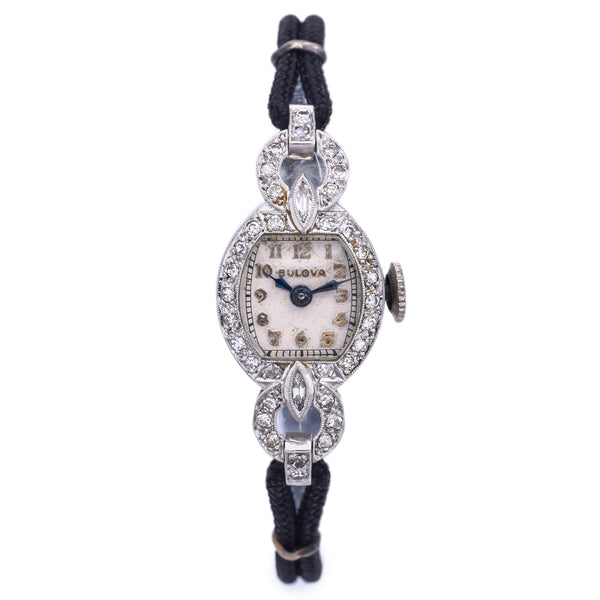 Antique Bulova Platinum Diamond Women's Hand Wind Watch