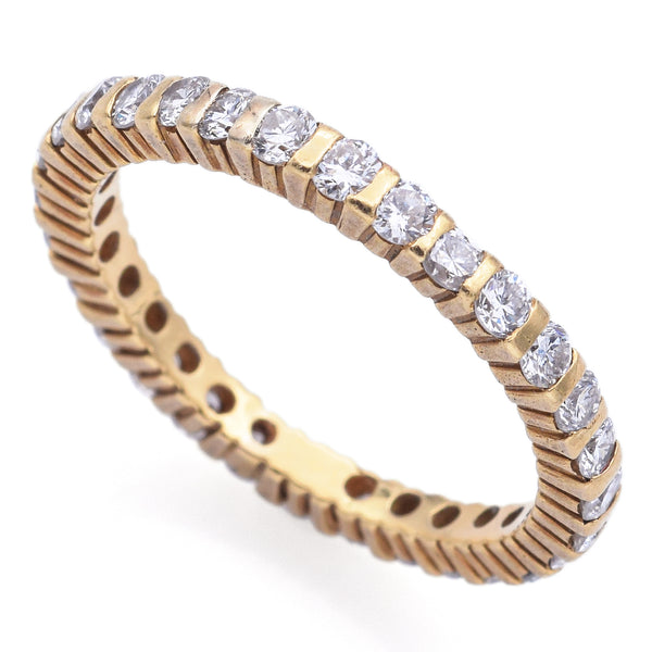 Estate 18K Yellow Gold 0.87 TCW Diamond Round Eternity Band Ring Size 6
