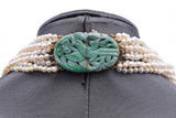 Vintage 14K Yellow Gold Pearl & Jade Bird Beaded Multi-Strand Necklace 38"