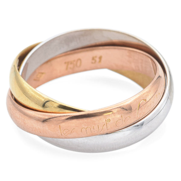 Les Must de Cartier Trinity 3.5 mm 18K Tri-Color Gold Band Ring Size 51