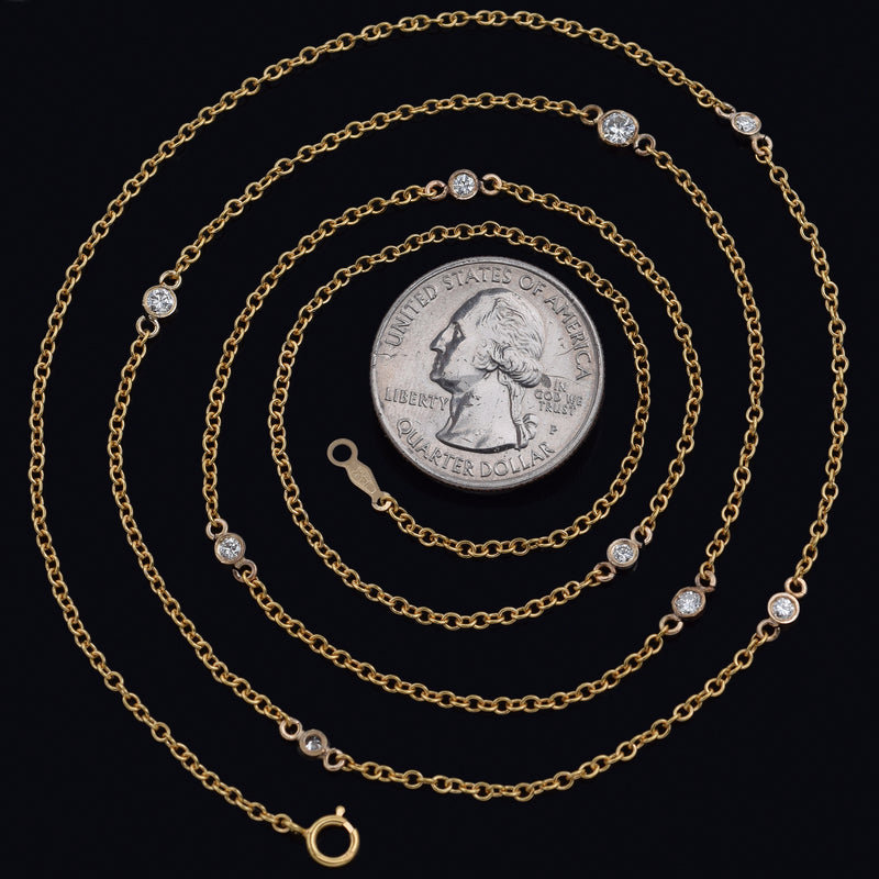 Estate 14K Yellow Gold 0.61 TCW Diamond Long Station Necklace 31.25 Inches