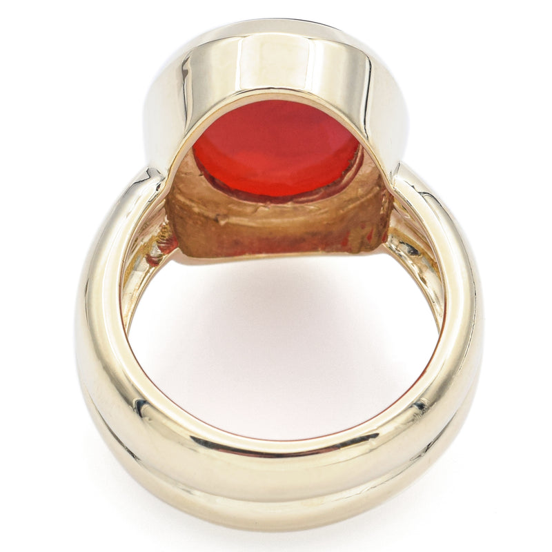 Estate 14K Yellow Gold Carnelian Roman Soldier Intaglio Oval Ring Size 6