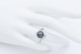 Vintage 14K White Gold Black Pearl & Diamond Bypass Band Ring Size 5.5