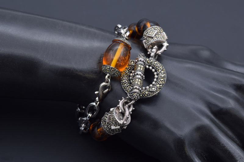 12 Judith Jack Sterling Silver Marcasite Amber Necklace Earrings