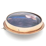 Antique 14K Yellow Gold Hand Painted Portrait Brooch Pin 37 mm