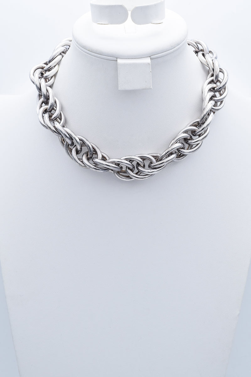 Vintage Italian Sterling Silver Chunky Chain Collar Necklace 21 mm