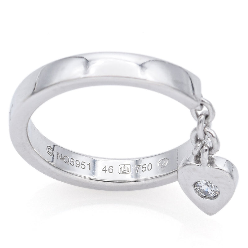 Cartier 18K White Gold Diamond Mon Amour Heart Charm Band Ring Size 46
