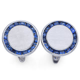 Vintage Lucien Piccard Palladium Sapphire Round Cufflinks 21 mm