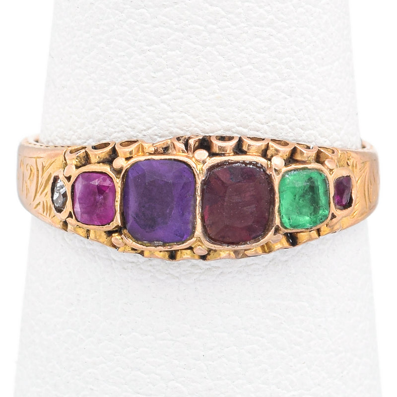 Antique Victorian 15K Yellow Gold Multi-Stone Regard Acrostic Band Ring Size 5.5