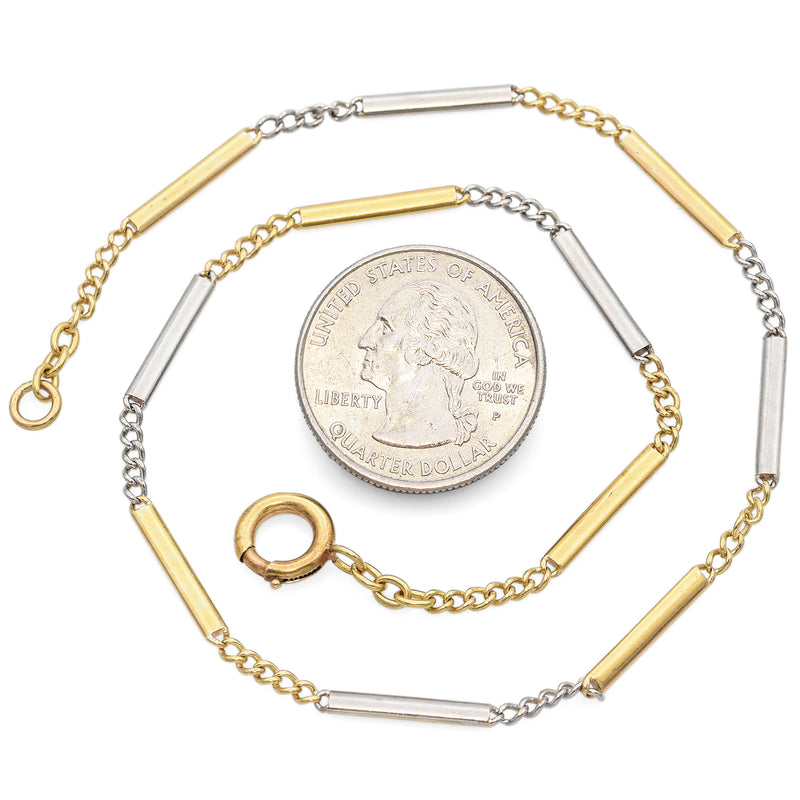 Antique 16K Yellow Gold & Platinum Pocket Watch Chain Necklace 14 Inch