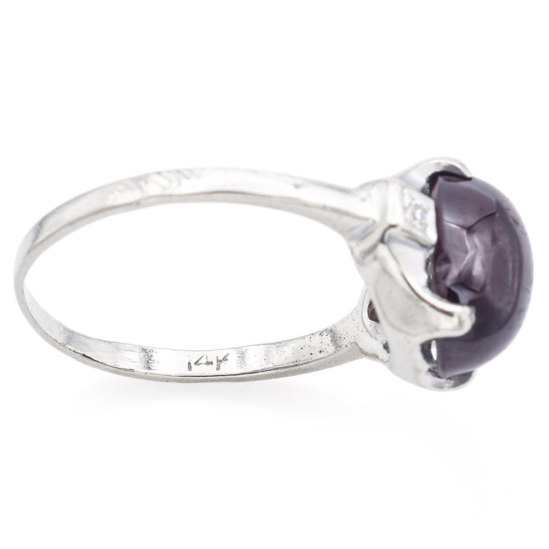 Vintage 14K White Gold Garnet & Diamond Band Ring Size 6.5