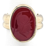 Estate 14K Yellow Gold Carnelian Roman Soldier Intaglio Oval Ring Size 6