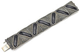 Vintage Sterling Silver Onyx & Marcasite Link Bracelet 32 mm