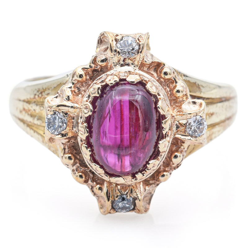 Vintage 14K Yellow Gold Ruby & Diamond Band Ring Size 6.25