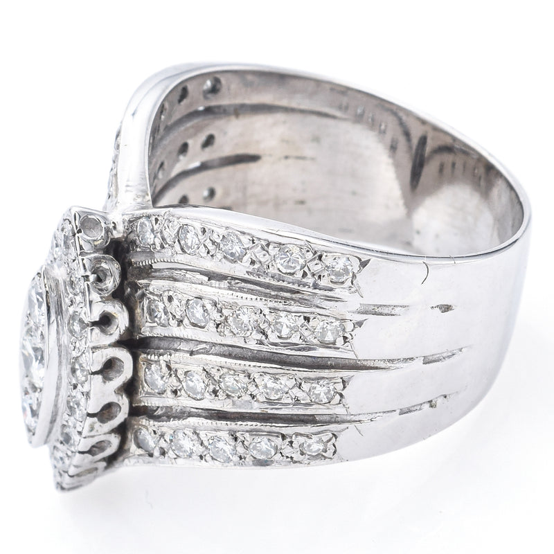 Vintage 14K White Gold 1.30 TCW Diamond Cocktail Ring Size 8.5