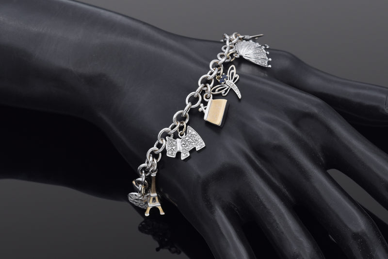 Vintage Michael Anthony 14K White Gold Sapphire & Diamond 12 Charms Bracelet