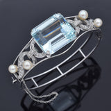 Vintage 14K White Gold 43.70 Ct Aquamarine, Pearl & 1.02 TCW Diamond Bracelet