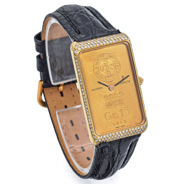 Corum 15Gr Union Bank of Switzerland 999.9 Gold Bar Diamond 18K Gold Men's Watch