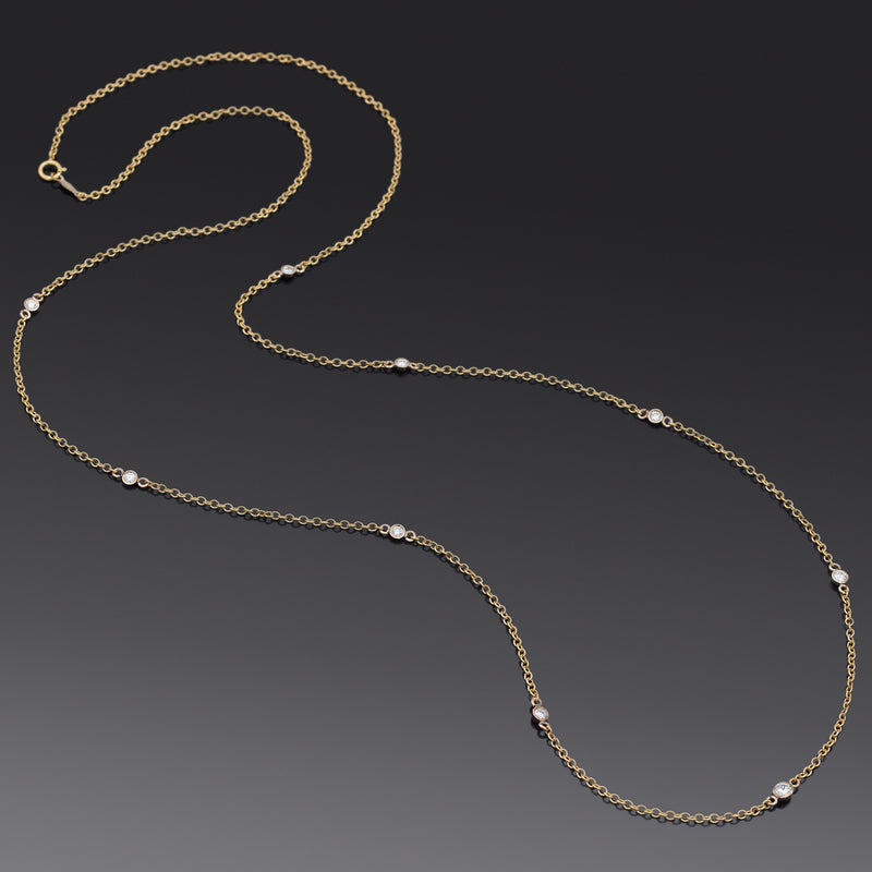 Estate 14K Yellow Gold 0.61 TCW Diamond Long Station Necklace 31.25 Inches