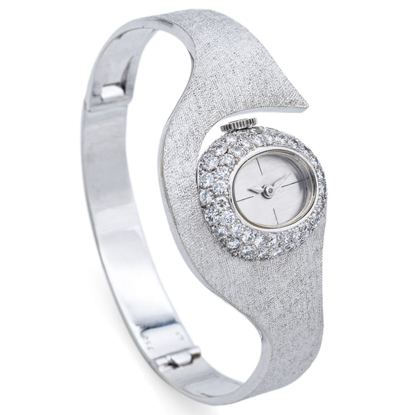 Vintage Rolex 18K White Gold Diamond Hand Wind Women's Cocktail Watch Cal 1401