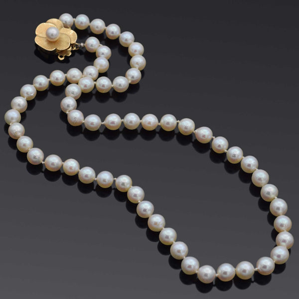 Estate 14K Yellow Gold Pearl Beaded Strand Necklace 17 Inches