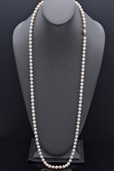 Vintage 14K Yellow Gold 7-7.5 mm Pearl & Diamond Beaded Strand Necklace 36"