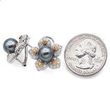Estate 18K White Gold Pearl, Yellow Sapphire & 1.05 TCW Diamond Floral Earrings