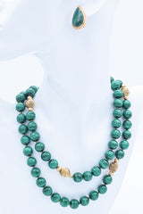 Vintage Malachite 8K Gold Necklace, Earrings & 14K Gold Bracelet Set