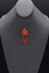 Vintage 14K Yellow Gold Red Coral & Pearl Cluster Pendant