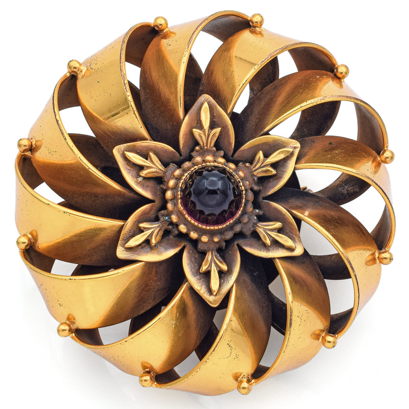 Vintage Joseff of Hollywood Garnet Round Swirl Brooch Pin