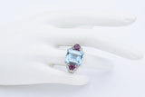 Vintage 18K White Gold 10.29 Ct Aquamarine, 1.40 TCW Ruby, 0.35 TCW Diamond Ring