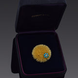 Vintage Tiffany & Co. 18K Yellow Gold Turquoise & Diamond Large Brooch Pin + Box