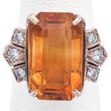 Antique 10K Yellow Gold 7.16 Ct Citrine & Diamond Cocktail Ring Size 3.25